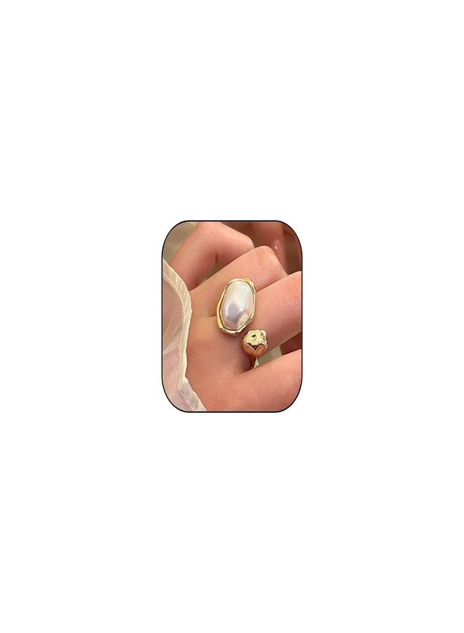 GLMOCM Baroque Pearl Ring for Women Irregular Pearl Rings Gold Statement Ring Adjustable Chunky Pearl Ring for Women Holiday Wedding Jewelry (Gold and pearl) - Image 1